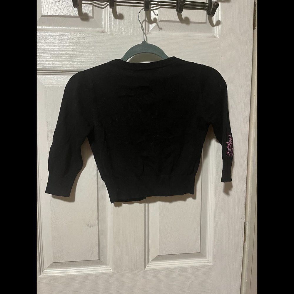 NWT Collectif Lucy Swan Forest Cardigan cropped balck XXS UK 6 - Picture 7 of 8